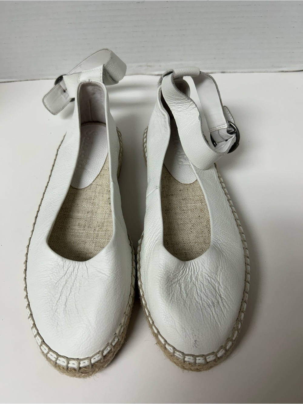 NEW Splendid White Leather Ankle Strap Flat Espadrilles Size 6.5 Summer Coastal